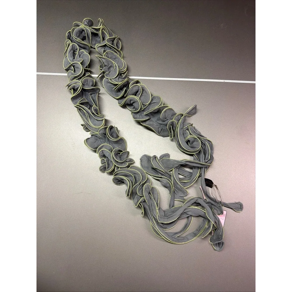 Powder Ruffle Scarf Grey Lime Green Lettuce Edge Viscose Textured Accessory NWT